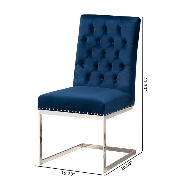 Sherine Contemporary Glam And Luxe Navy Blue Velvet Fabric And Silver Metal 2Piece Dining Chair Set